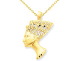 14K Yellow Gold Egyptian Nefertiti Charm Pendant Necklace with Chain